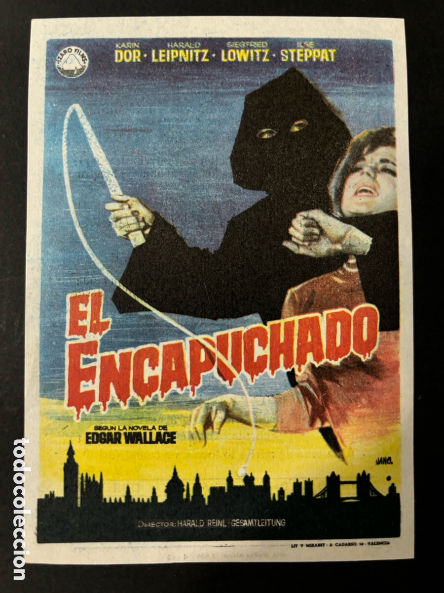 Folhetos de m&atilde;o de filmes antigos de cinema: Programa el encapuchado Karin dor con publicidad cinema reyno Alcira A11