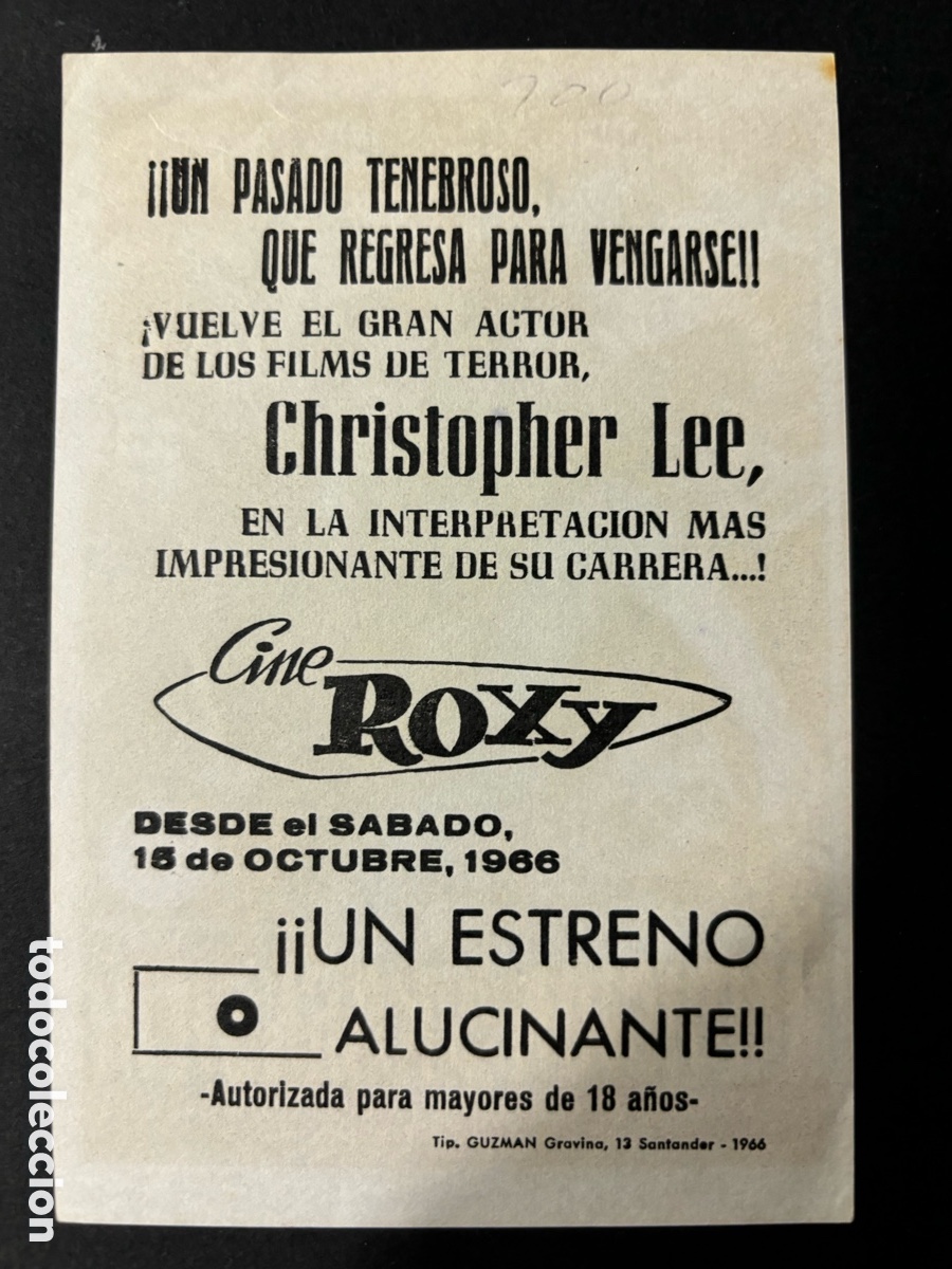 Cine: Programa la maldici&oacute;n de los karnstein Christopher lee con publicidad cine Roxy Santander A11 - Foto 2