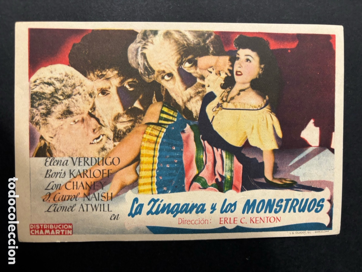  Flyers Publicitaires de films Anciens: Programa la z&iacute;ngara y los monstruos Boris karloff con publicidad cine espa&ntilde;ol Valencia A11