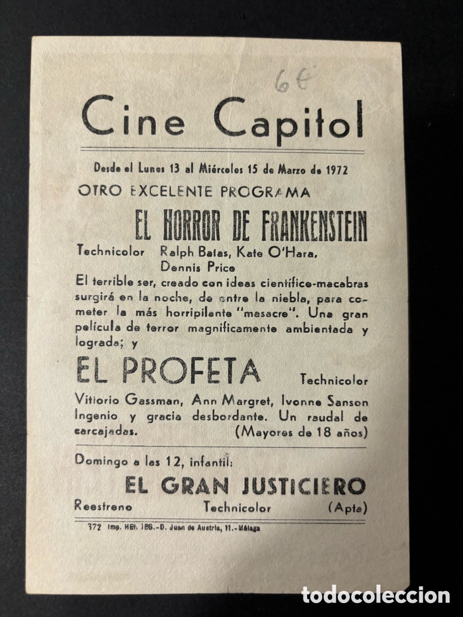 Cine: Programa el horror de frankenstein Ralph bates con publicidad cine capitol malaga A11 - Foto 2