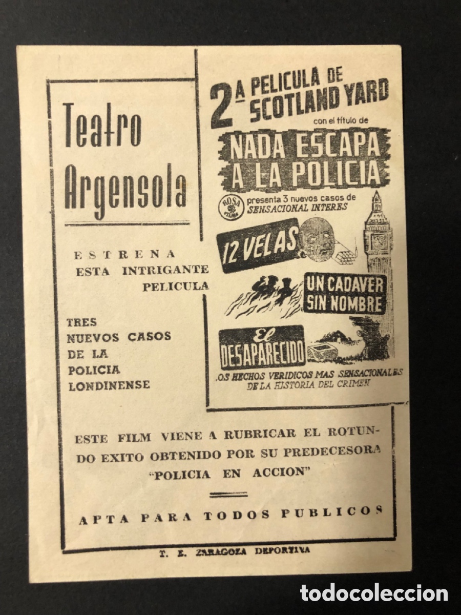 Cinema: Programa scotland yard nada escapa a la polic&iacute;a con publicidad teatro argensola zaragoza A11