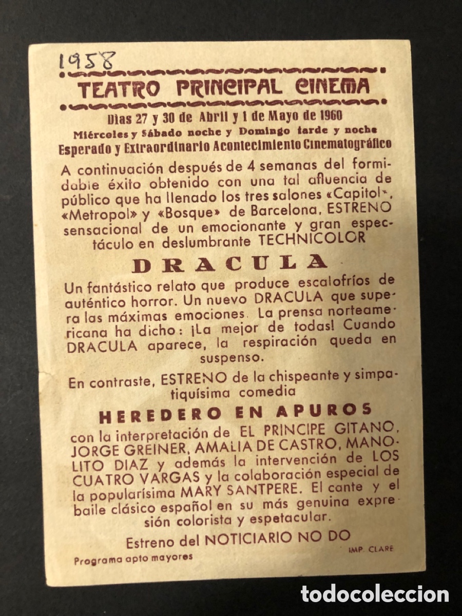 Cine: Programa dracula Christopher lee con publicidad teatro principal cinema A11 - Foto 2