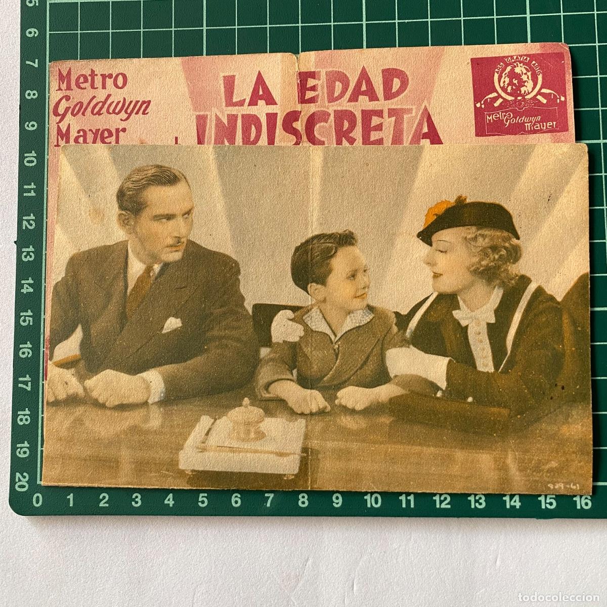 Cinema: Programa de cine folleto de mano pelicula La edad indiscreta Teatro Romea requena 1939