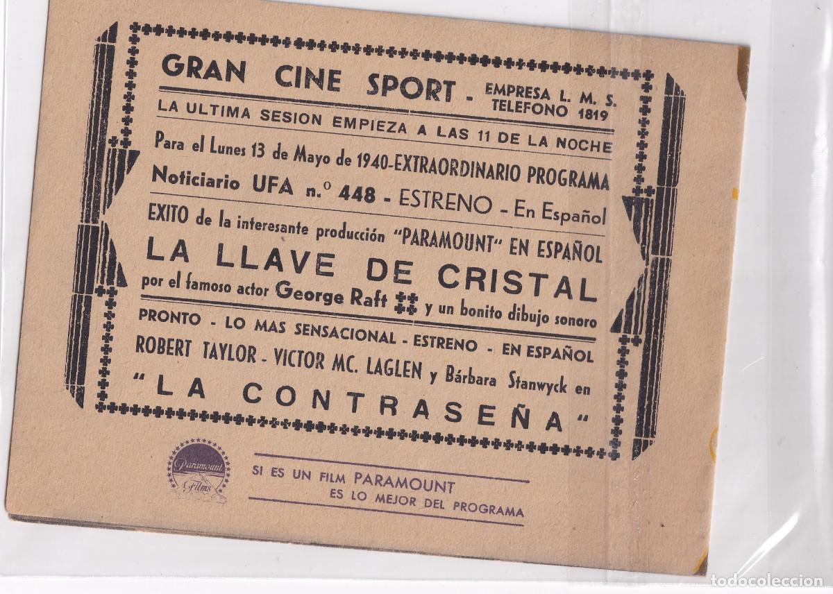 Cine: FOLLETO DE MANO. - LA LLAVE DE CRISTAL. George Raft. (Programa doble) - Foto 2