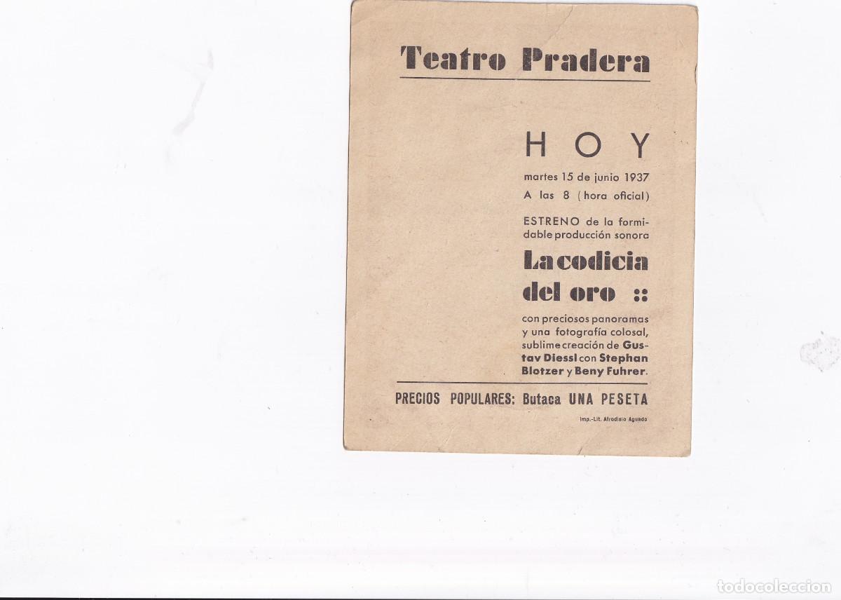 Cine: FOLLETO DE MANO. - LA CODICIA DEL ORO. - Foto 2