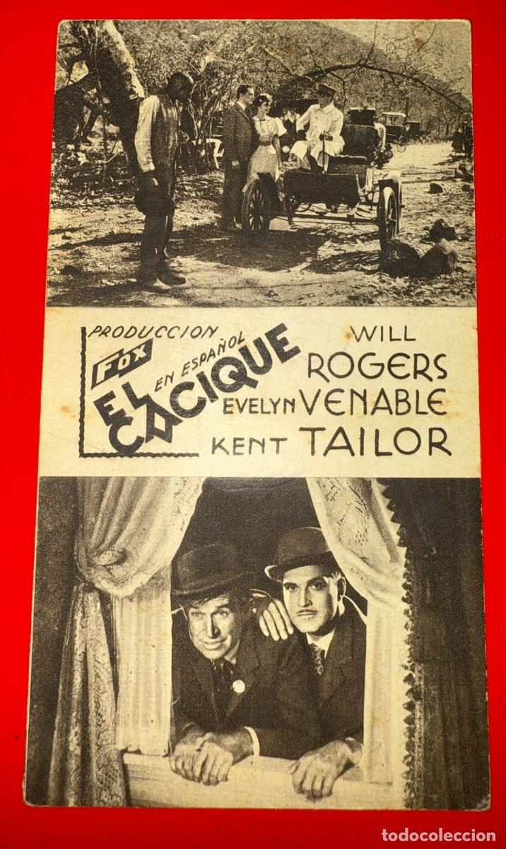 Cine: PROGRAMA DE CINE, EL CACIQUE, WILL ROGERS, EVELYN VENABLE, KENT TAILOR,A&Ntilde;OS 30&acute;S