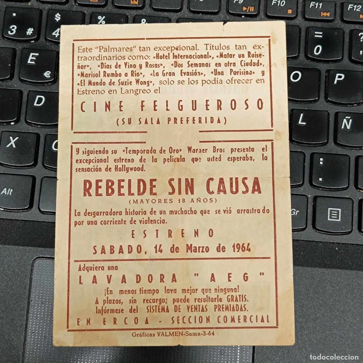Cine: PROGRAMA DE MANO REBELDE SIN CAUSA. JAMES DEAN. - Foto 2