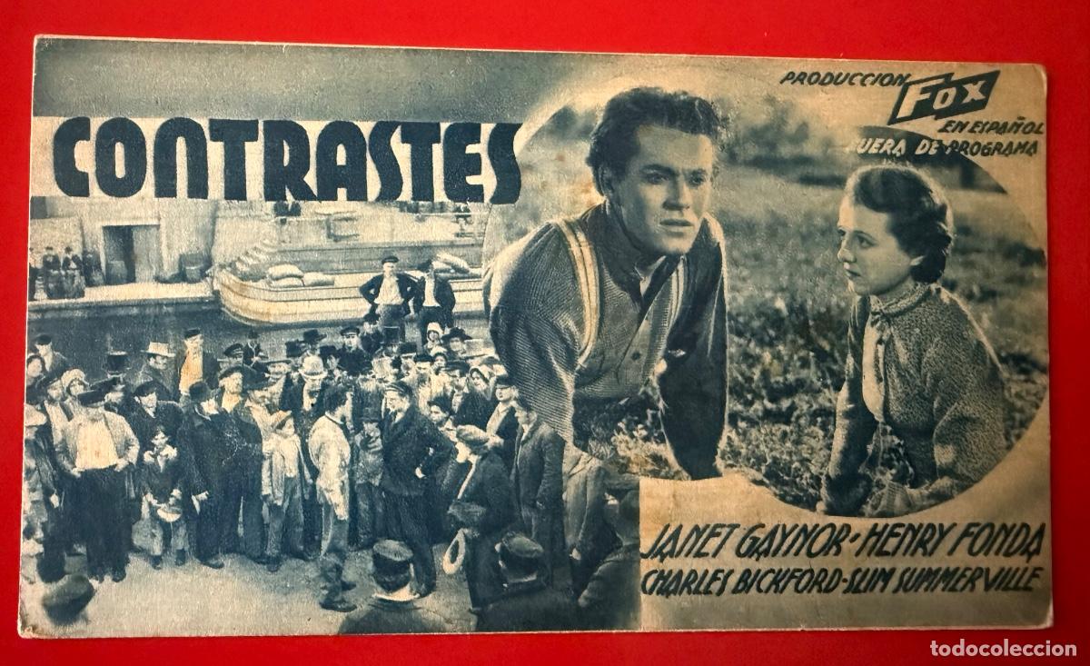 Folhetos de m&atilde;o de filmes antigos de cinema: PROGRAMA DE CINE CON PUBLICIDAD, CONTRASTES,JANET GAYNOR, HENRY FONDA, CHARLES BICKFORD,A&Ntilde;OS 30&acute;S
