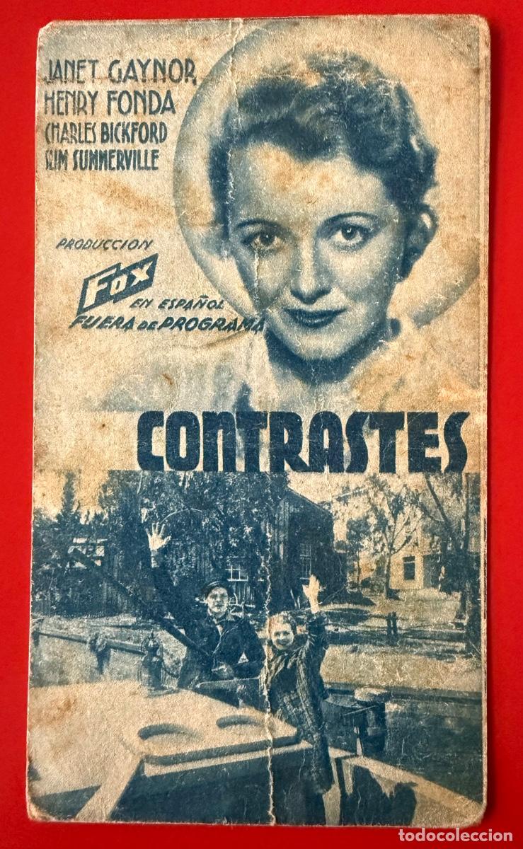 Folhetos de m&atilde;o de filmes antigos de cinema: PROGRAMA DE CINE CON PUBLICIDAD, CONTRASTES,JANET GAYNOR, HENRY FONDA, CHARLES BICKFORD,A&Ntilde;OS 30&acute;S