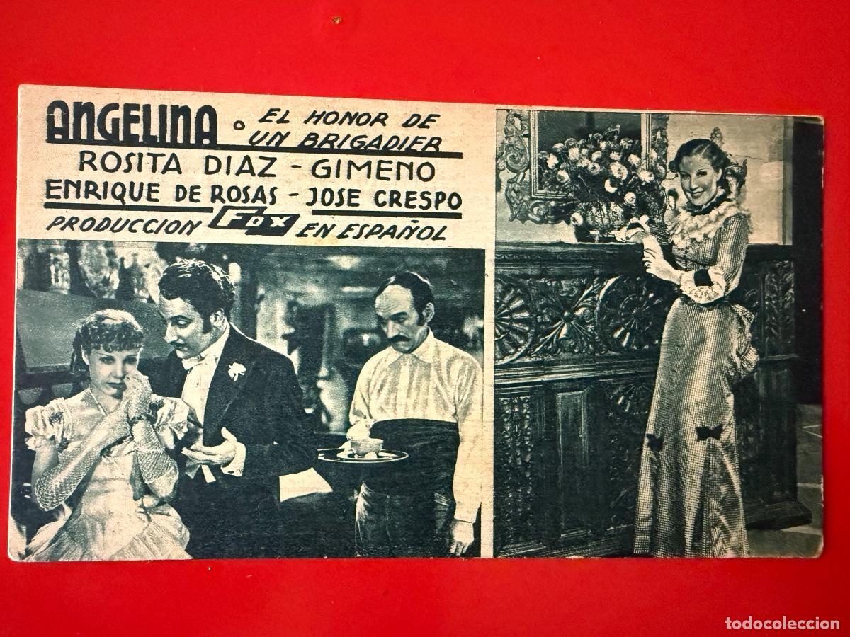 Folhetos de m&atilde;o de filmes antigos de cinema: PROGRAMA DE CINE CON PUBLICIDAD ANGELINA EL HONOR DE UN BRIGADIER,ROSITA D&Iacute;AZ,JOS&Eacute; CRESPO,A&Ntilde;OS 30&acute;S