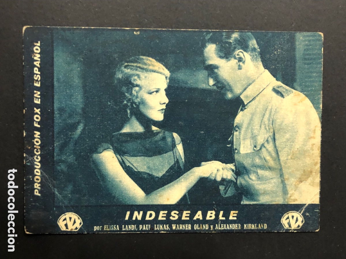 Folhetos de m&atilde;o de filmes antigos de cinema: Programa indeseable Elissa landi con publicidad sala Edison Figueras A10