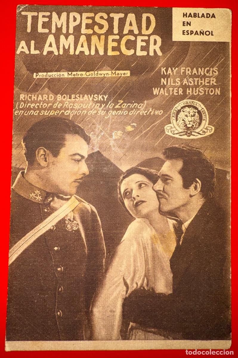 Folhetos de m&atilde;o de filmes antigos de cinema: PROGRAMA DE CINE CON PUBLICIDAD, TEMPESTAD AL AMANECER, KAY FRANCIS, NILS ASTHER,A&Ntilde;OS 30&acute;S