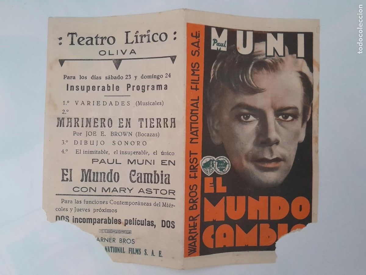 Cine: FOLLETO DE MANO DOBLE EL MUNDO CAMBIA TEATRO LIRICO OLIVA FM1 RV