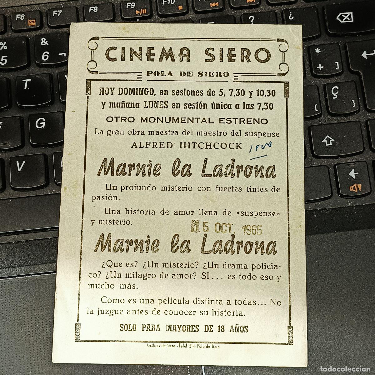 Cine: PROGRAMA DE CINE MARNIE LA LADRONA. ALFRED HITCHCOCK. - Foto 2