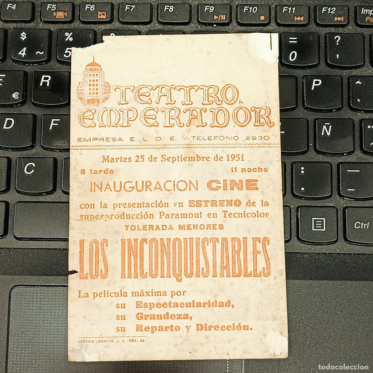 Cine: PROGRAMA DE CINE LOS INCONQUISTABLES. TEATRO EMPERADOR. CON ROTURAS. - Foto 2