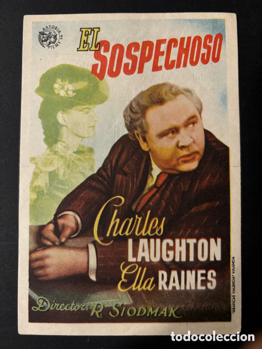 Cine: Programa el sospechoso charles laughton con publicidad cine patronato Carcagente A10