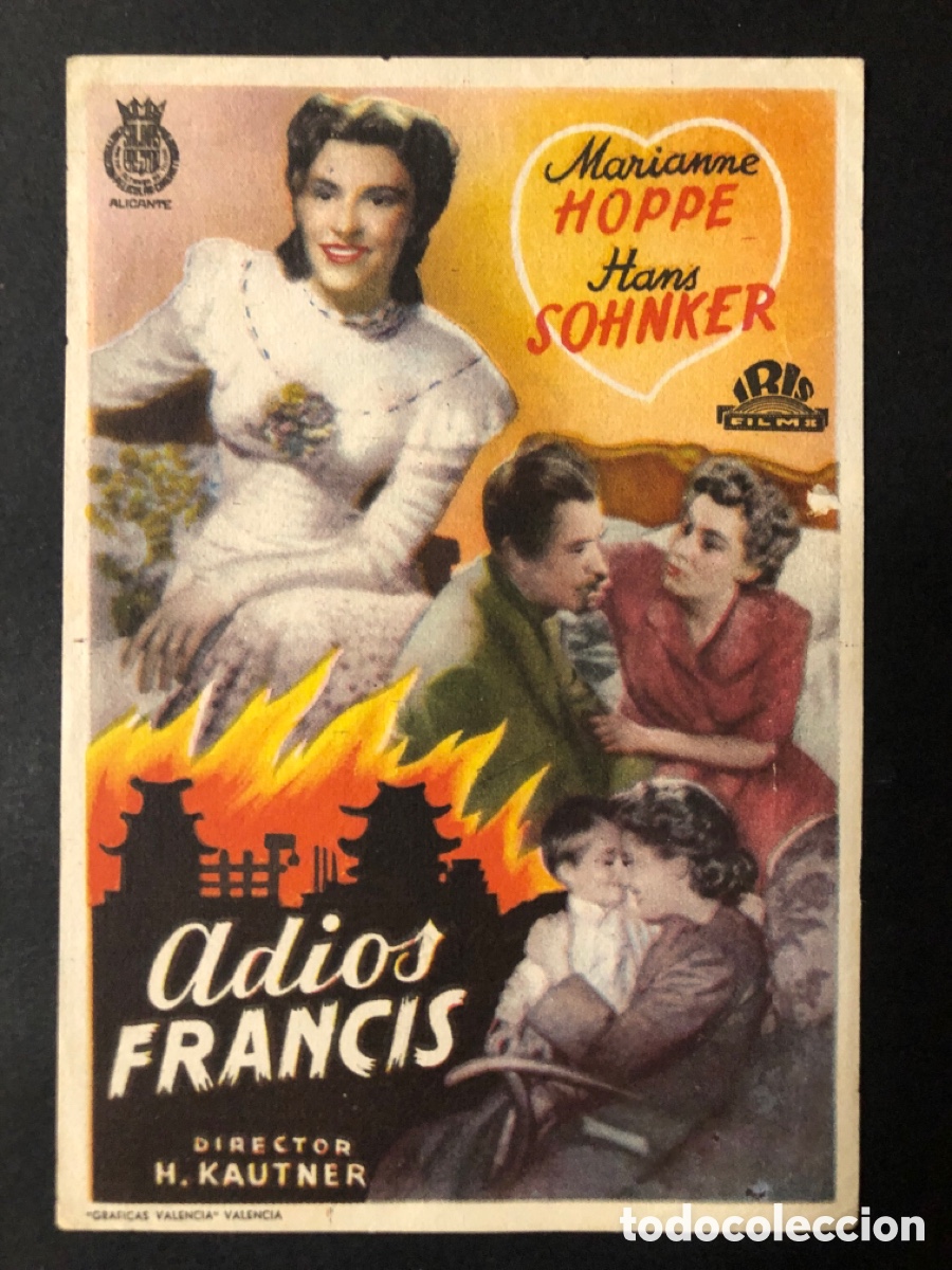 Folhetos de m&atilde;o de filmes antigos de cinema: Programa adios francis marianne hoppe con publicidad feria internacional valencia A11