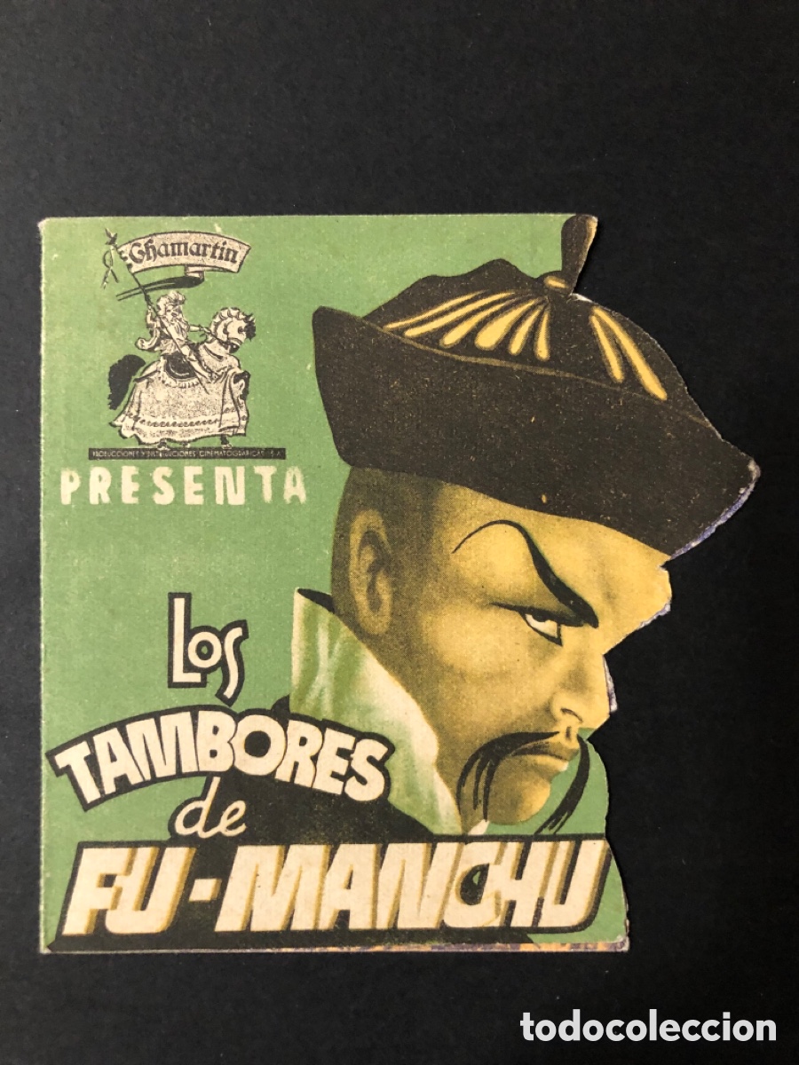 Folhetos de m&atilde;o de filmes antigos de cinema: Programa los tambores de fu manchu con publicidad teatro breton A11