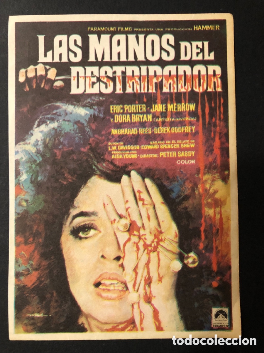 Folhetos de m&atilde;o de filmes antigos de cinema: Programa las manos del destripador A11