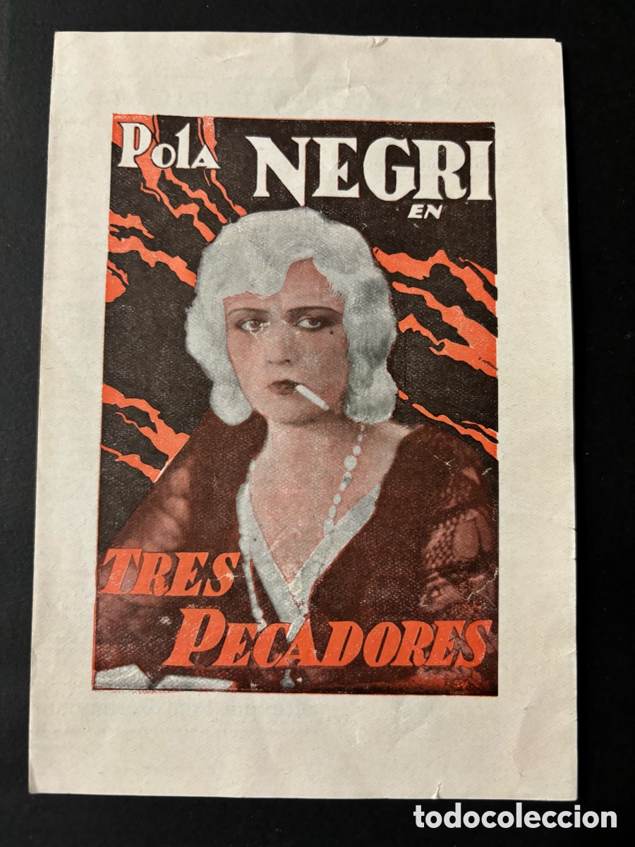 Folhetos de m&atilde;o de filmes antigos de cinema: Programa tres pecadores pola Negri con publicidad sal&oacute;n Alhambra villafranca A10