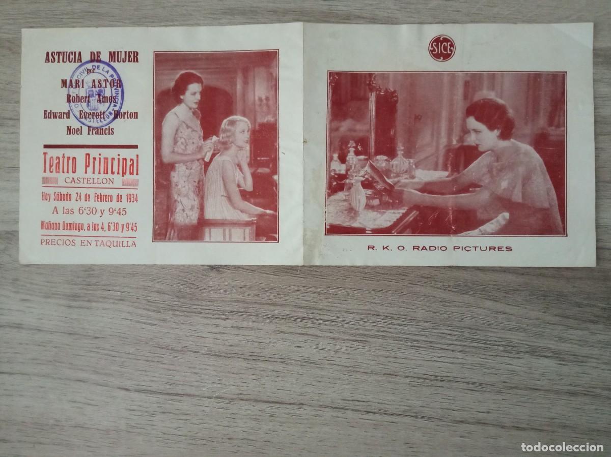 Folhetos de m&atilde;o de filmes antigos de cinema: ASTUCIA DE MUJER, MARI ASTOR, TEATRO PRINCIPAL, CASTELL&Oacute;N, 1934