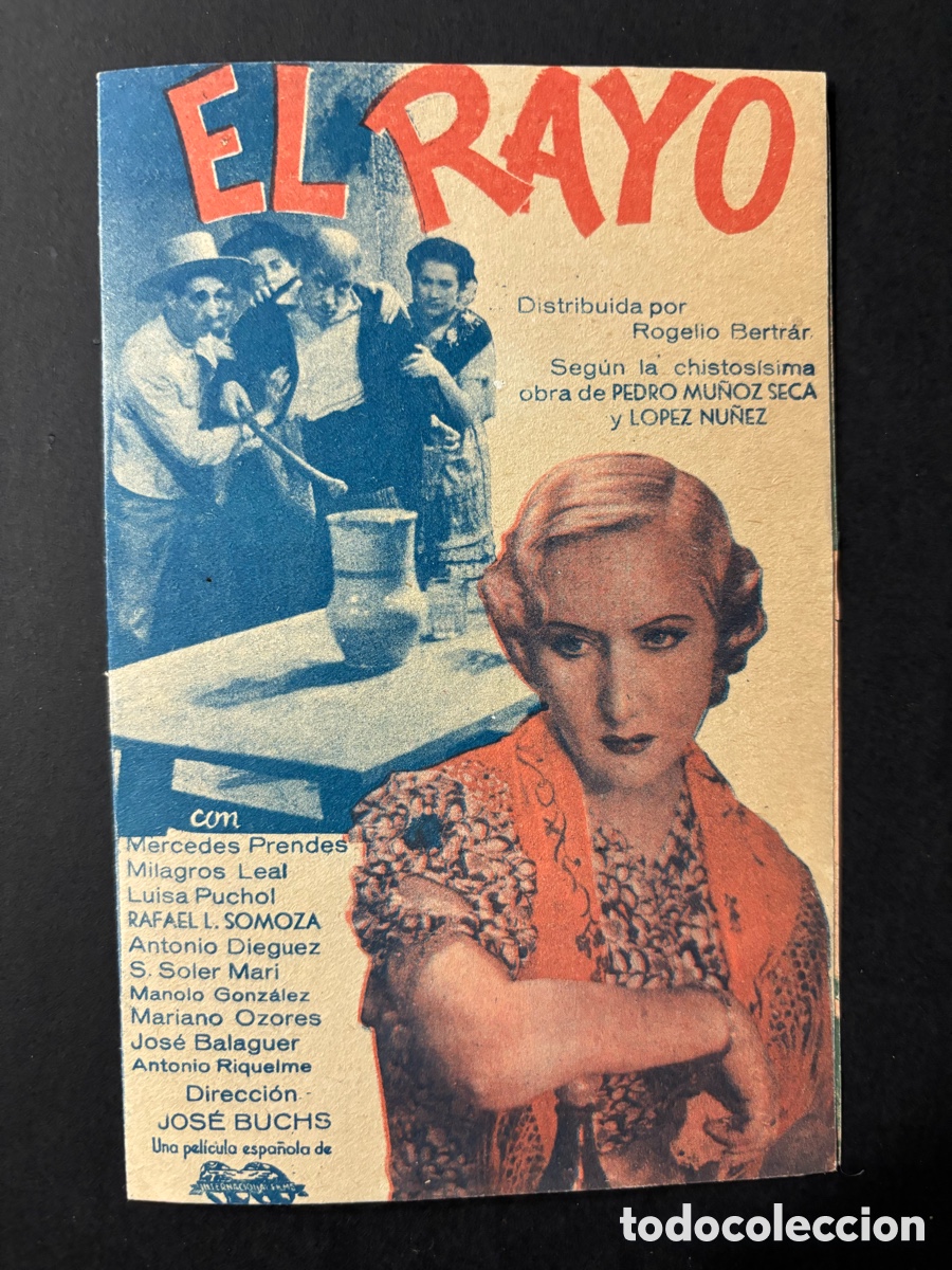 Folhetos de m&atilde;o de filmes antigos de cinema: Programa el rayo Mercedes prendes con publicidad cine torcal A5