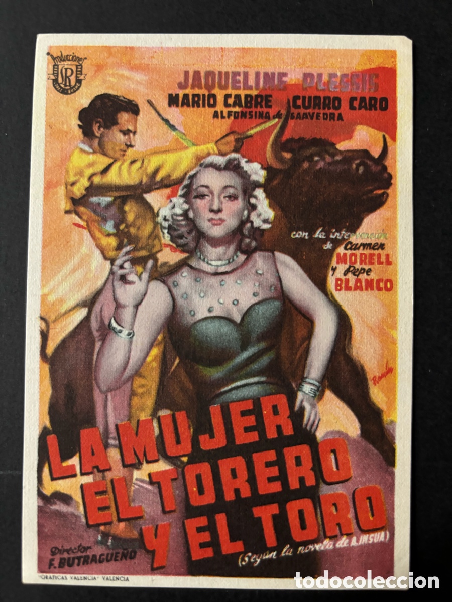 Folhetos de m&atilde;o de filmes antigos de cinema: Programa la mujer el torero y el toro con publicidad cine monumental Tetu&aacute;n A5