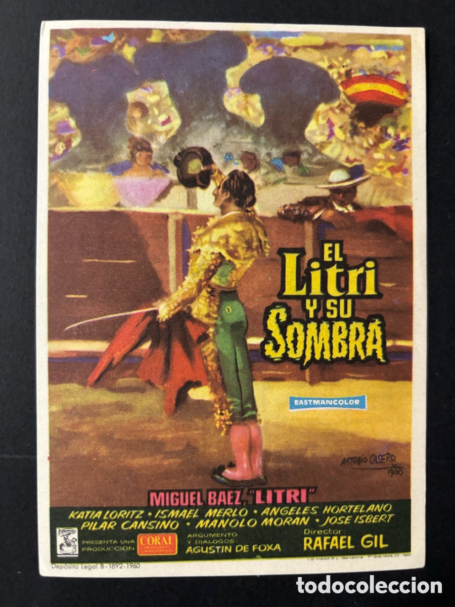 Folhetos de m&atilde;o de filmes antigos de cinema: Programa el litri y su sombra miguel baez litri con publicidad cine Spring sarria A5