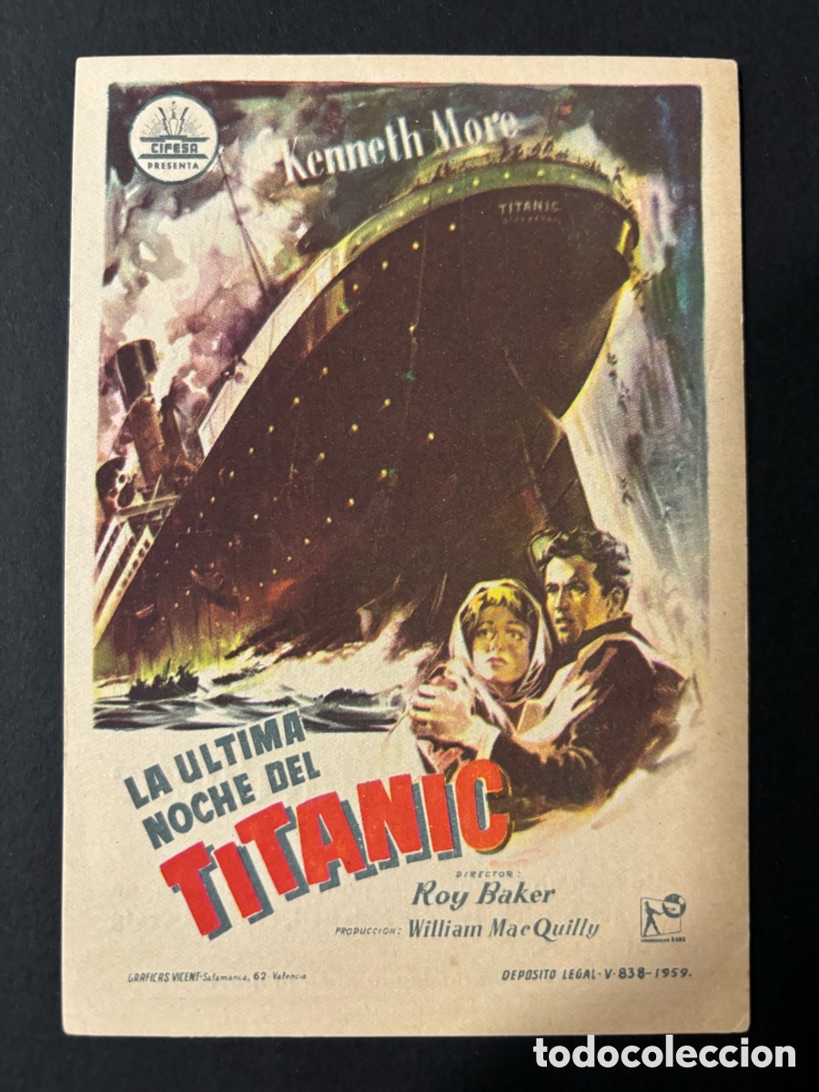 Folhetos de m&atilde;o de filmes antigos de cinema: Programa la &uacute;ltima noche del titanic kenneth more con publicidad cine ateneo tarrega A11