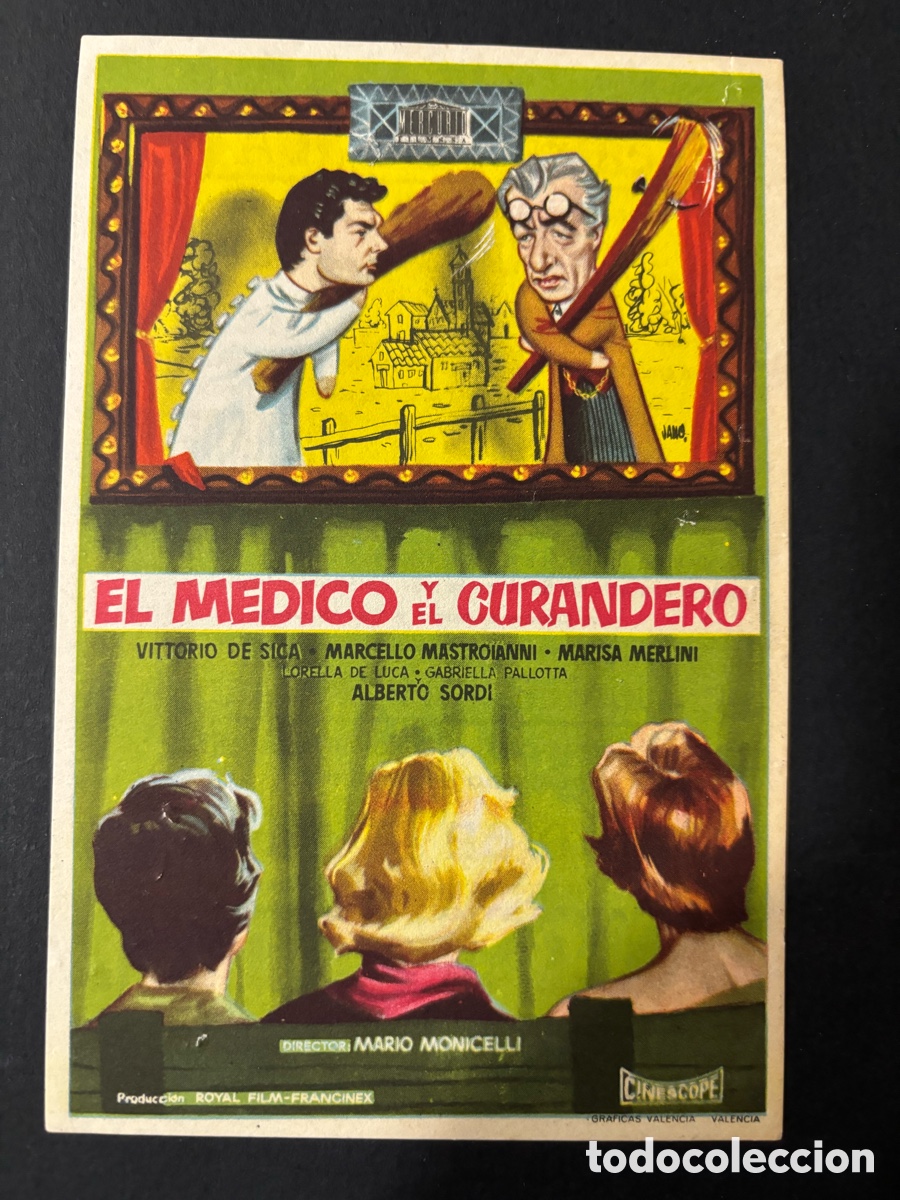  Foglietti di film di film antichi di cinema: Programa el m&eacute;dico y el curandero Vittorio de Sica con publicidad teatro cine mar Valencia A2