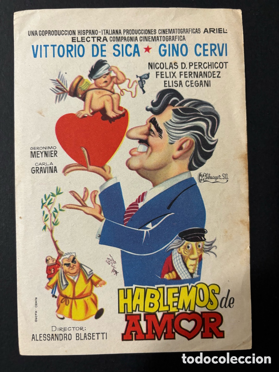  Foglietti di film di film antichi di cinema: Programa hablemos de amor Vittorio de Sica con publicidad cine coso Zaragoza A2