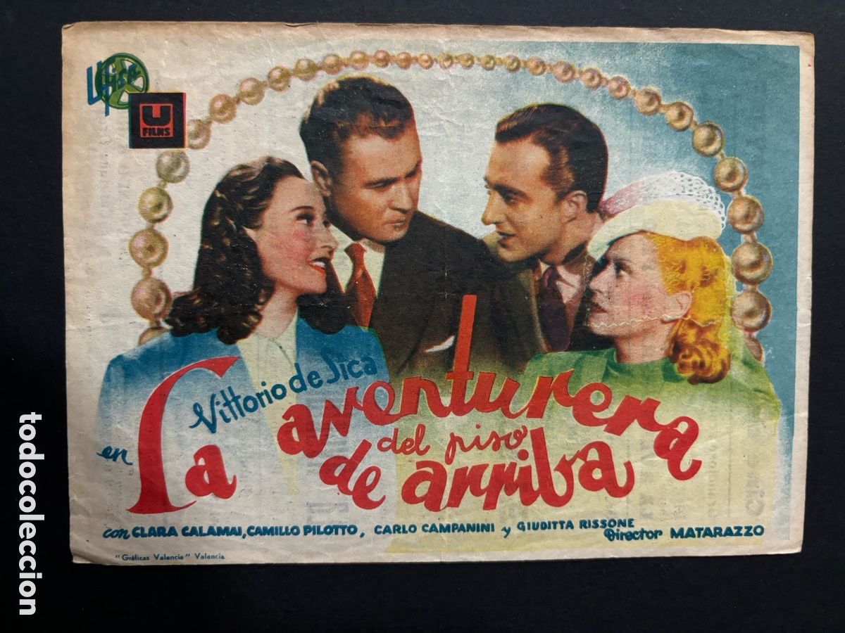  Foglietti di film di film antichi di cinema: Programa la aventurera del piso de arriba Vittorio de Sica con publicidad cine ateneo samboyano A2