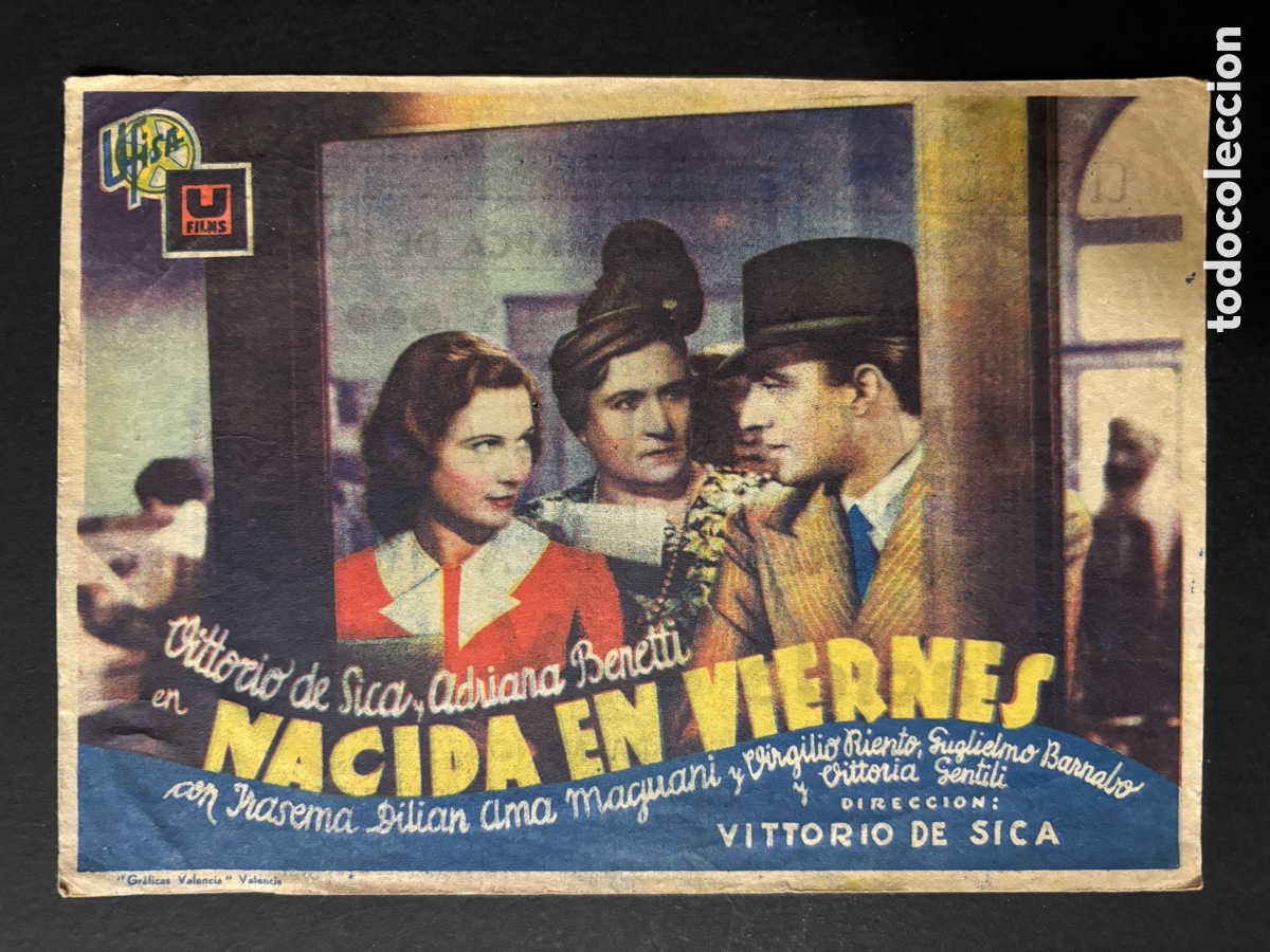  Foglietti di film di film antichi di cinema: Programa nacida en viernes Vittorio de Sica con publicidad cine avenida A2