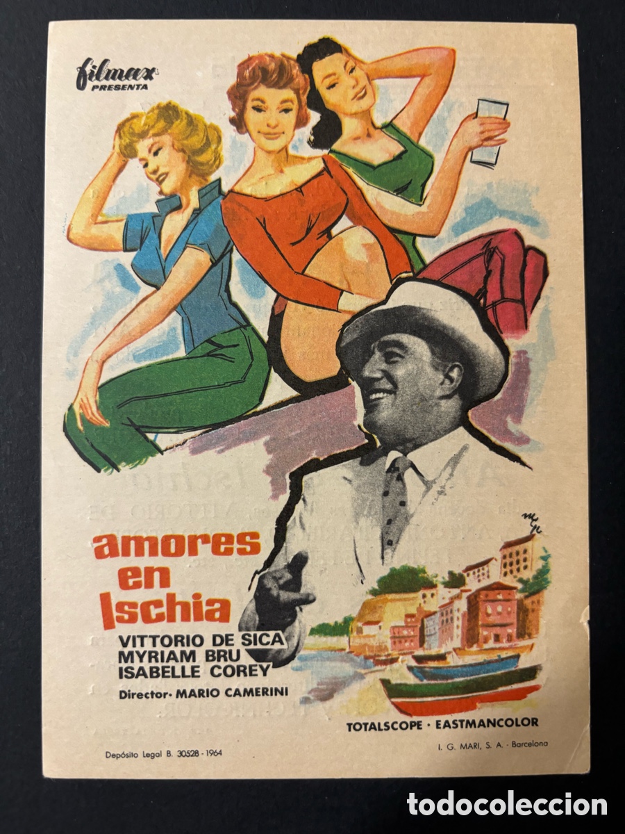  Foglietti di film di film antichi di cinema: Programa amores en ischia Vittorio de Sica con publicidad teatro Regio Yecla A2