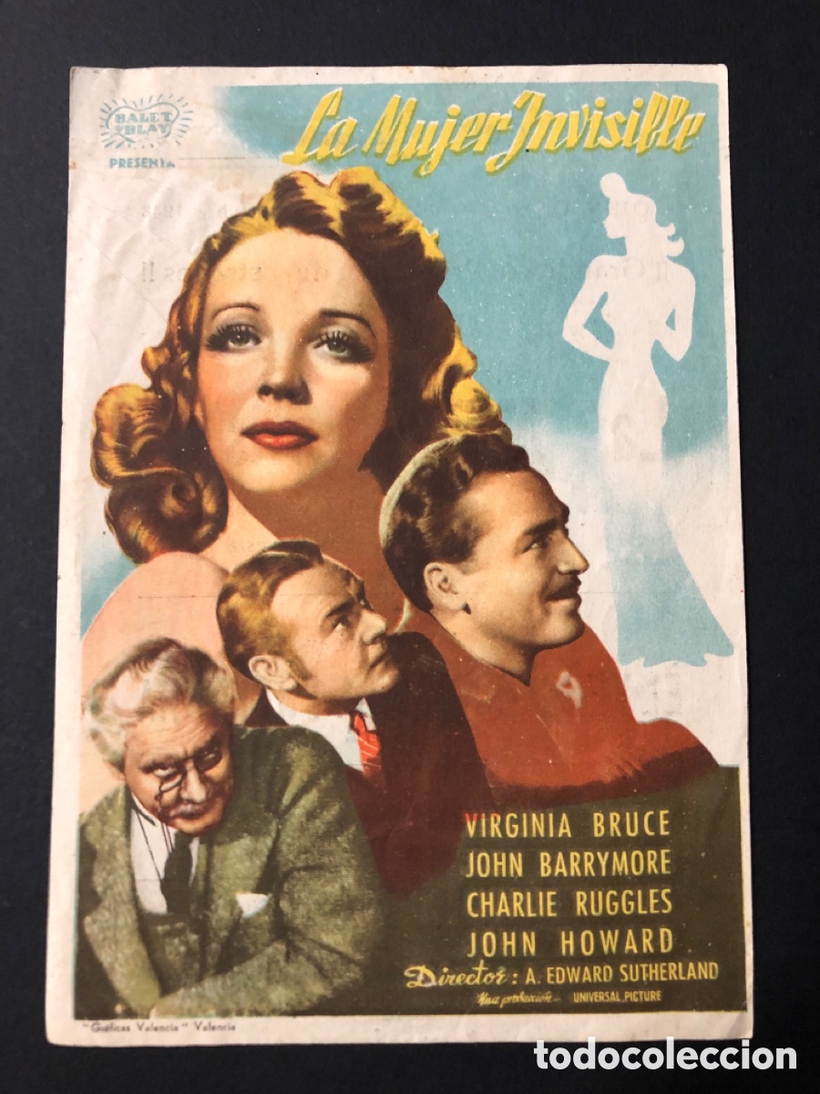  Foglietti di film di film antichi di cinema: Programa la mujer invisible virginia bruce con publicidad cine mundial A1