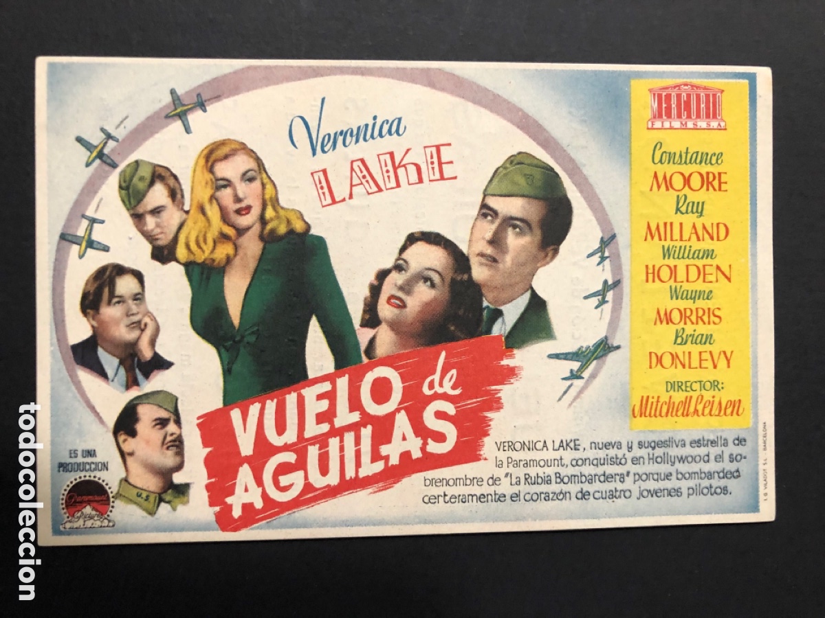  Flyers Publicitaires de films Anciens: Programa vuelo de aguilas veronica lake con publicidad cine jovellanos gijon A4