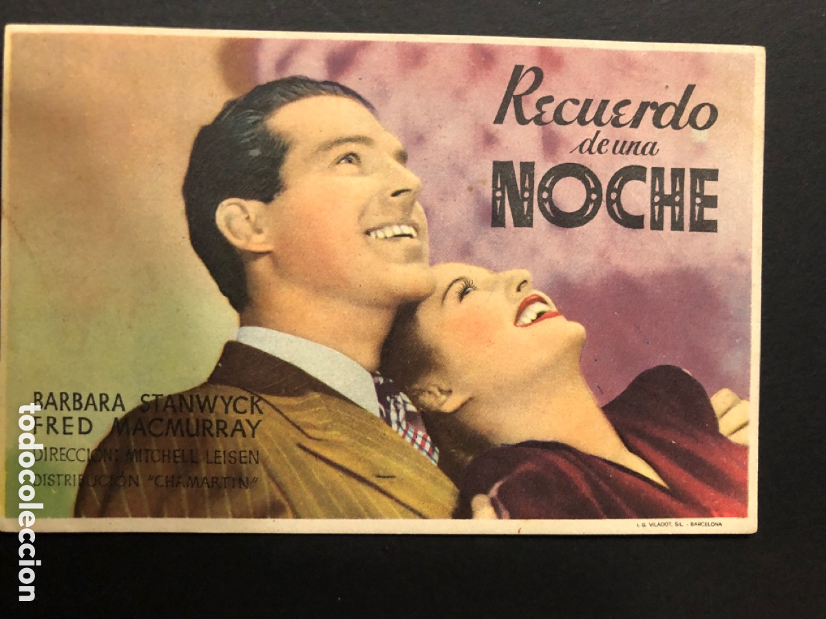  Foglietti di film di film antichi di cinema: Programa recuerdo de una noche barbara stanwyck con publicidad cinema Iniesta Murcia A12