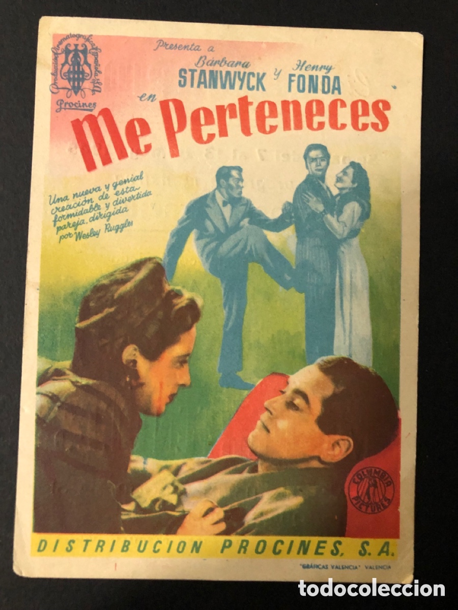  Foglietti di film di film antichi di cinema: Programa me perteneces barbara stanwyck con publicidad cine la Marina valencia A12