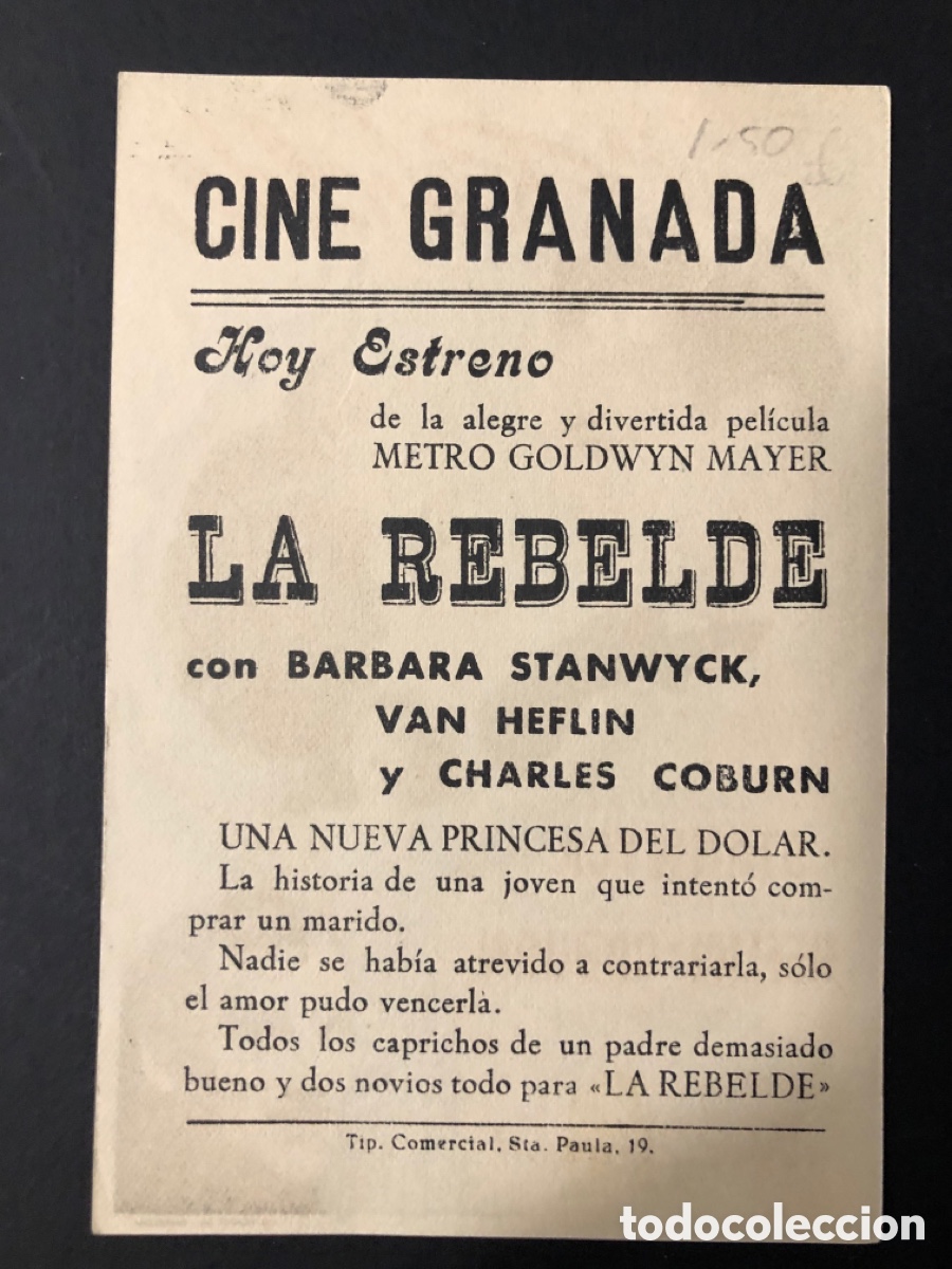 Cine: Programa la rebelde barbara stanwyck con publicidad cine granada A12 - Foto 2
