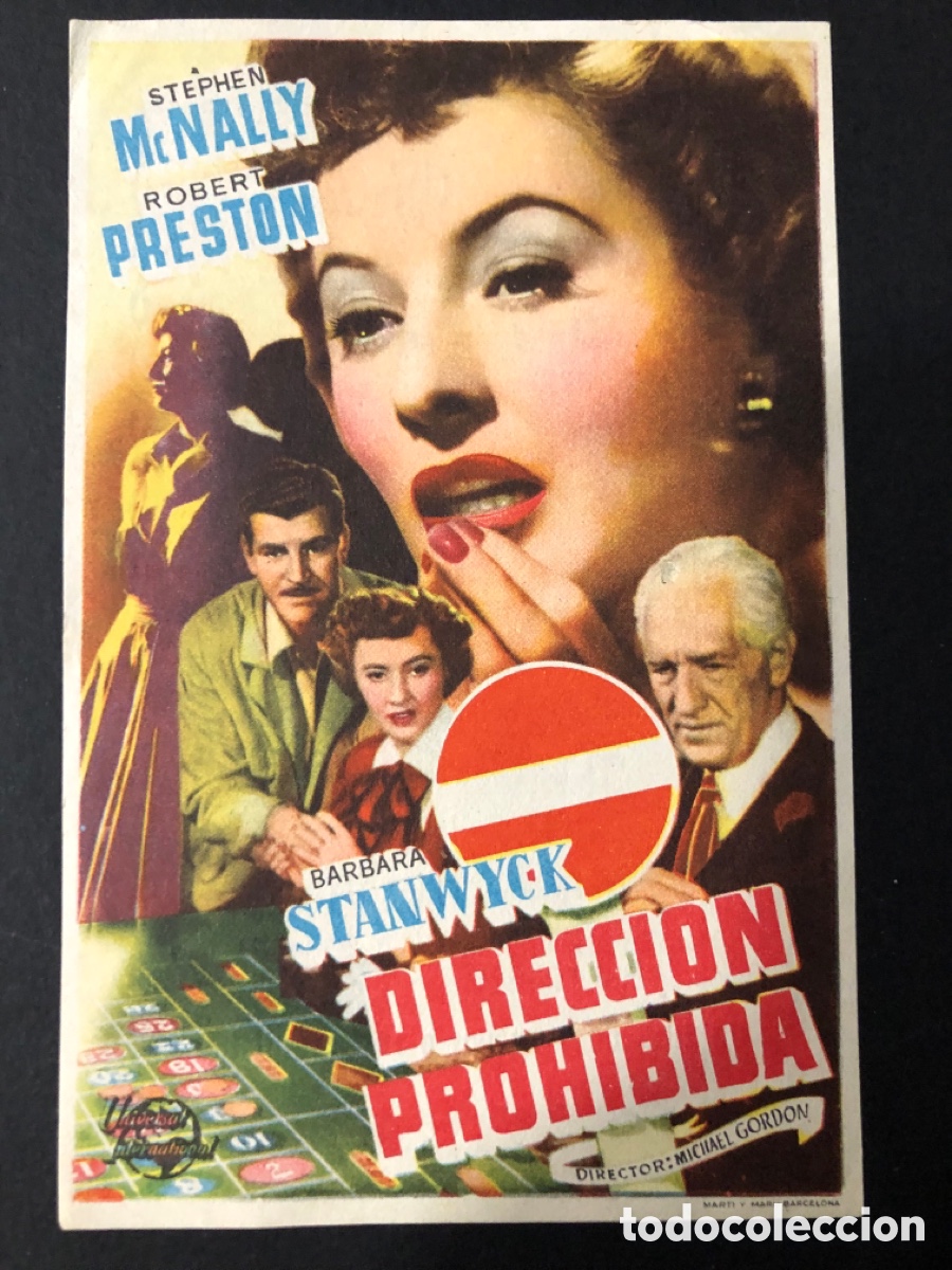  Foglietti di film di film antichi di cinema: Programa direcci&oacute;n prohibida barbara stanwyck con publicidad cine goya malaga A12