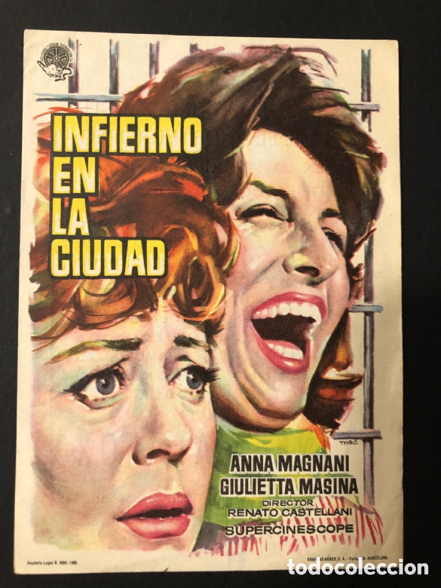  Foglietti di film di film antichi di cinema: Programa infierno en la ciudad Anna magnani con publicidad cine palafox zaragoza A12