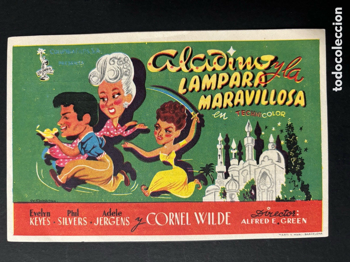 Flyers Publicitaires de films Anciens: Programa Aladino y la l&aacute;mpara maravillosa evelyn keyes con publicidad cinema Saboya Castell&oacute;n A12