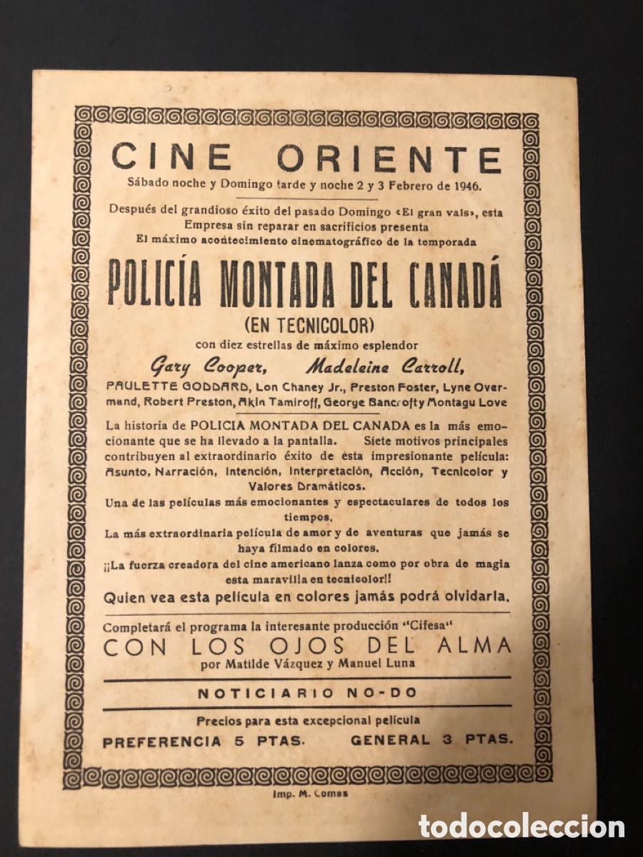 Cine: Programa policia montada del canada Gary Cooper con publicidad cine oriente A12 - Foto 2