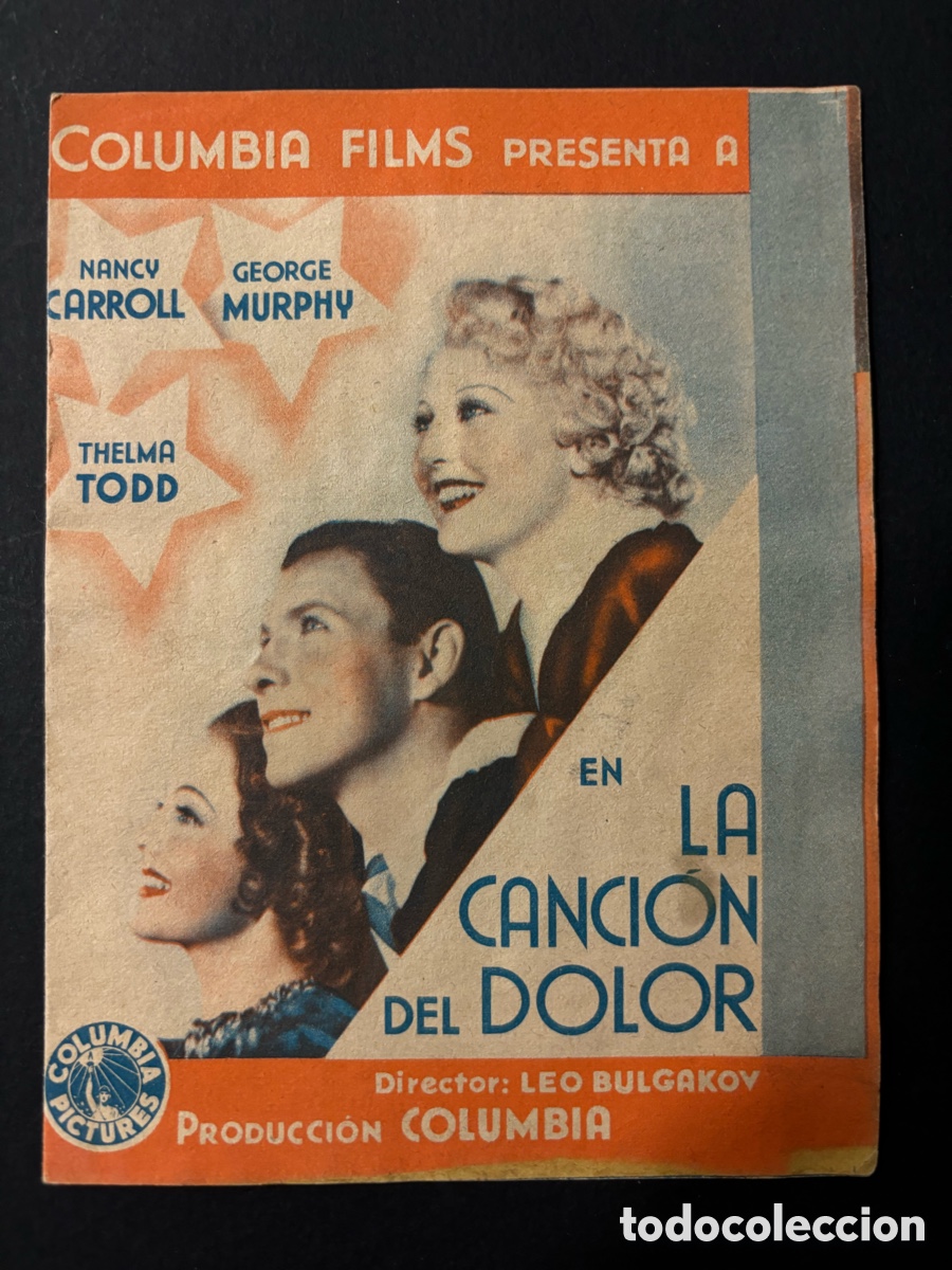 Folhetos de m&atilde;o de filmes antigos de cinema: Programa la canci&oacute;n del dolor nancy carroll con publicidad sal&oacute;n Apolo Carcagente A12