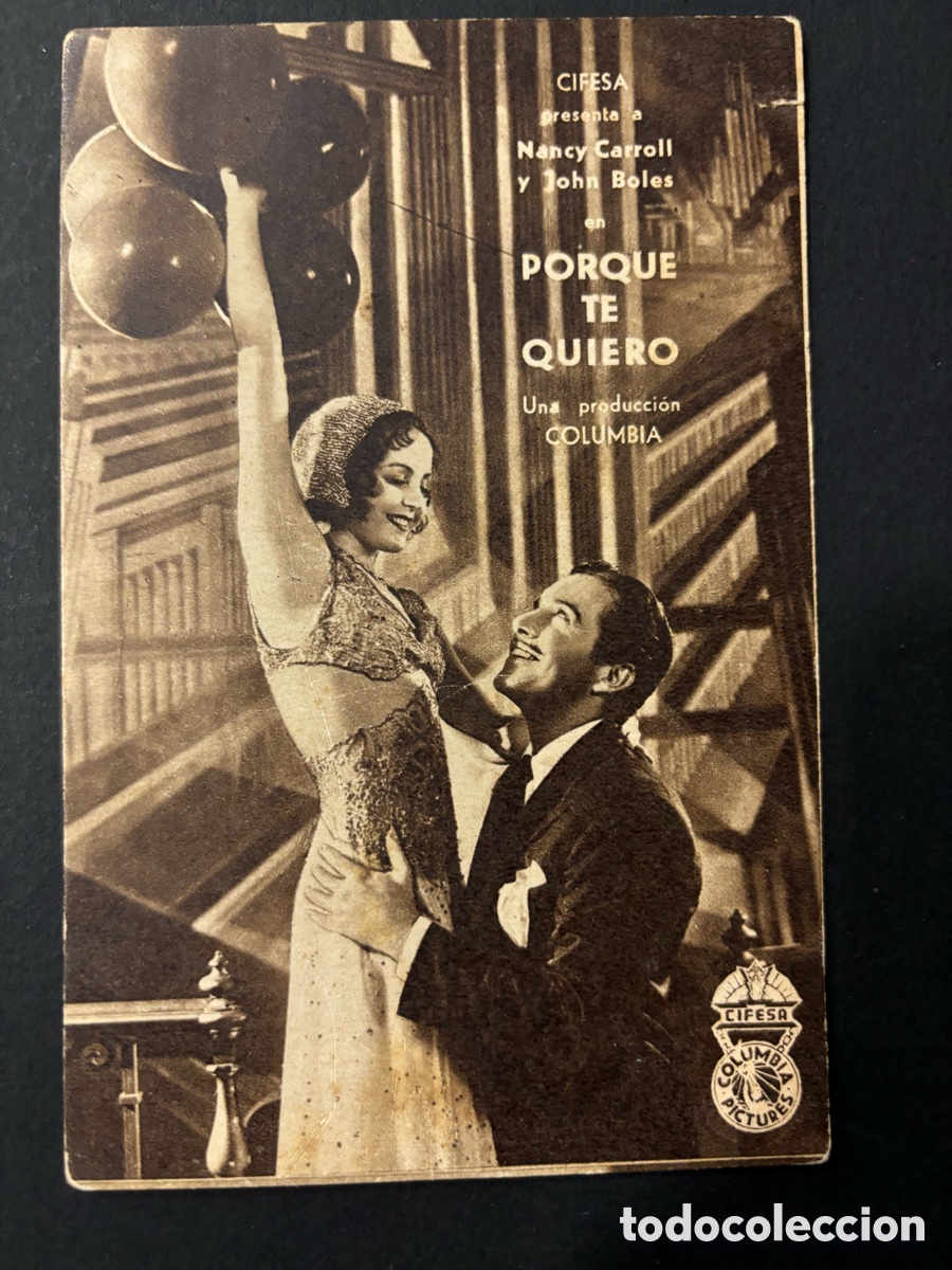 Folhetos de m&atilde;o de filmes antigos de cinema: Programa porque te quiero nancy carroll con publicidad teatro Alcira A12
