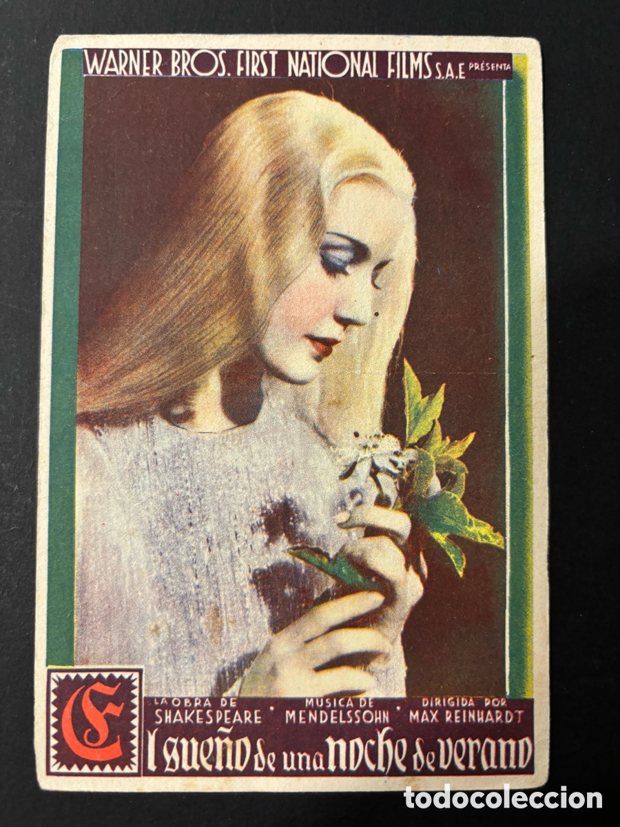 Folhetos de m&atilde;o de filmes antigos de cinema: Programa el sue&ntilde;o de una noche de verano con publicidad teatro gayarre A12