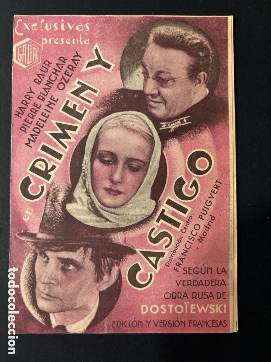 Folhetos de m&atilde;o de filmes antigos de cinema: Programa crimen y castigo Harry Baur con publicidad cine kursaal A12