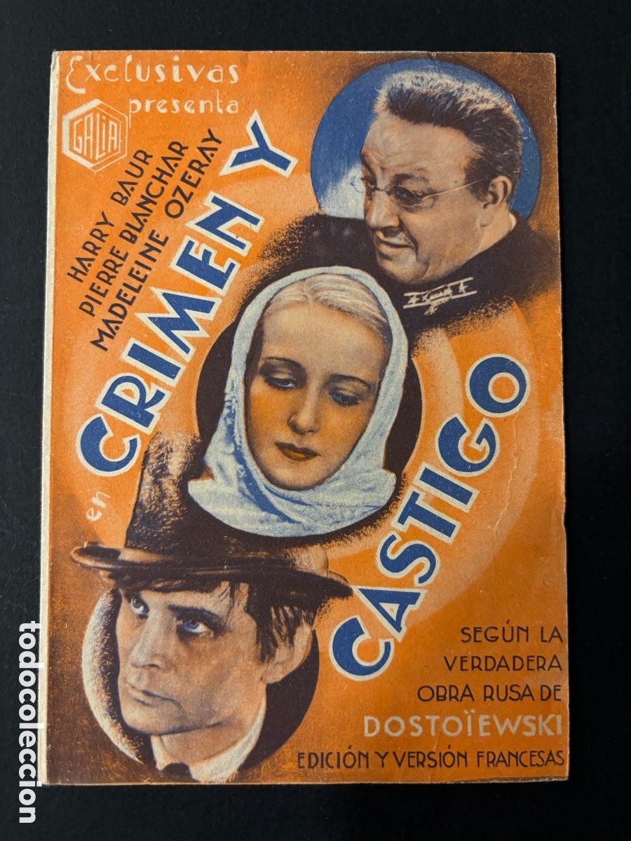 Folhetos de m&atilde;o de filmes antigos de cinema: Programa crimen y castigo Harry Baur con publicidad sal&oacute;n Victoria A12