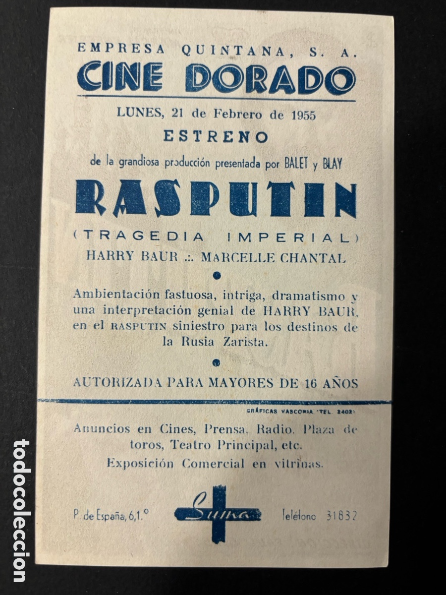 Cine: Programa Rasput&iacute;n Harry Baur con publicidad cine dorado A12 - Foto 2