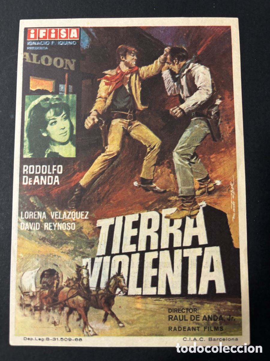 Folhetos de m&atilde;o de filmes antigos de cinema: Programa tierra violenta Rodolfo de anda con publicidad cine lis palace Ja&eacute;n A3